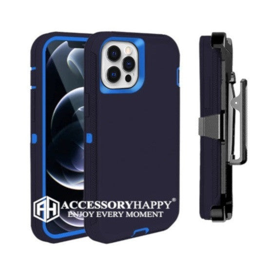 Armor Rugged Defender Case for iPhone 12 (6.1") Protective Case with Belt Clip Holster, Heavy Duty-Blue