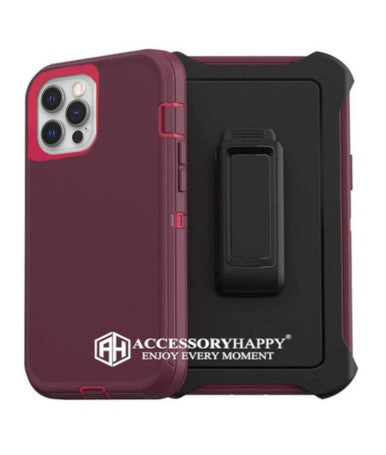 Armor Rugged Defender Case for iPhone 12 (6.1") Protective Case with Belt Clip Holster, Heavy Duty-Burgundy