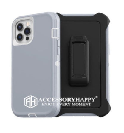 Armor Rugged Defender Case for iPhone 12 (6.1") Protective Case with Belt Clip Holster, Heavy Duty-Gray