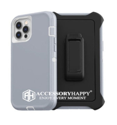 Armor Rugged Defender Case for iPhone 12 (6.1") Protective Case with Belt Clip Holster, Heavy Duty-Gray