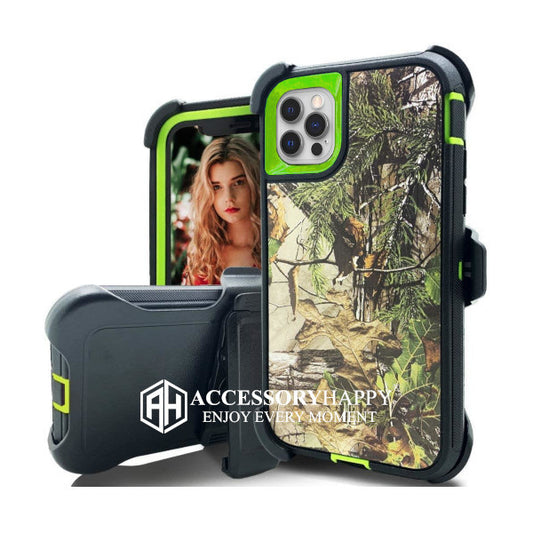Armor Rugged Defender Case for iPhone 12 (6.1") Protective Case with Belt Clip Holster, Heavy Duty-Green Camo