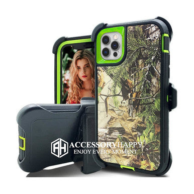 Armor Rugged Defender Case for iPhone 12 (6.1") Protective Case with Belt Clip Holster, Heavy Duty-Green Camo