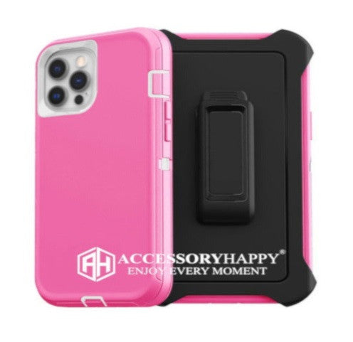 Armor Rugged Defender Case for iPhone 12 (6.1") Protective Case with Belt Clip Holster, Heavy Duty-Pink