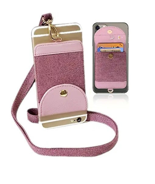 Universal 2 in 1 Lanyard & Sticker Wallet Leash Credit Card Holder Case, Cell Phone Gear Neck Strap Adhesive Stick on Holder Pocket for iPhone and Android Phones