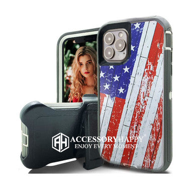 Armor Rugged Defender Case for iPhone 13 PRO Protective Case with Belt Clip Holster, Heavy Duty-US FLAG
