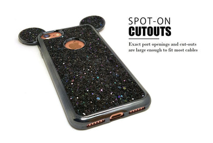 AccessoryHappy Creative Case, Luxury 3D Mickey & Minnie Ears Bling Crystal Rhinestone Sparkle Glitter Diamond Protective TPU Cover Compatible with iPhone 7 & iPhone 8 (Black)