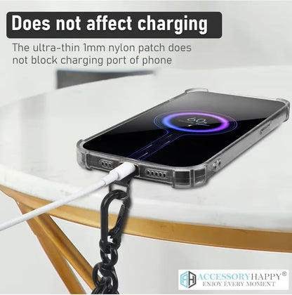 AH Phone Lanyard Crossbody with 2 Phone Tabs, Adjustable Anti Theft Phone Strap for All Phones, Metal Buckles, Skin-Friendly, Universal Cell Phone Neck lanyard for Travel Essentials with a Bag, Black