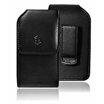 Large Black Vertical 360 Rotating Leather Belt Pouch