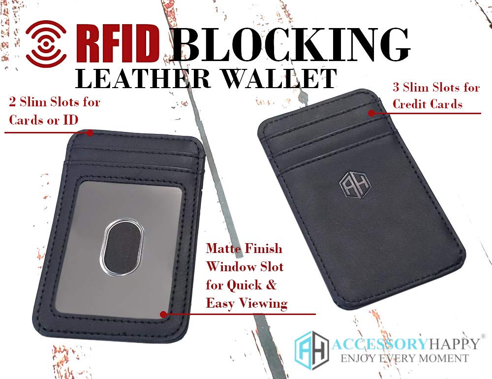 AccessoryHappy RFID Belt Loop Wallets for Men - Minimalist Genuine Leather Money Carrier Clip Wallet