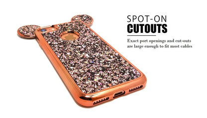 AccessoryHappy Creative Case, Luxury 3D Mickey & Minnie Ears Bling Crystal Rhinestone Sparkle Glitter Diamond Protective TPU Cover Compatible with iPhone SE 2020 (4.7") iPhone 7 & iPhone 8 (Rose Gold)