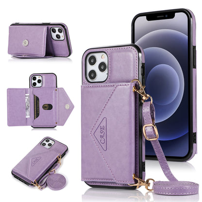 iPhone 13 Wallet Case with Card Holder, PU Leather Kickstand Card Slots Case with Shoulder Strap, Double Magnetic Clasp Durable Shockproof Cover 6.1 Inch (PURPLE)