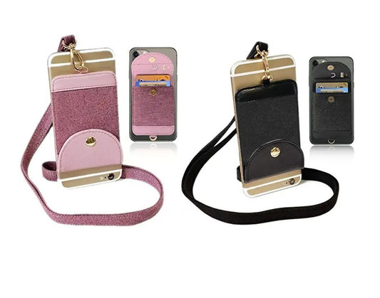 Universal 2 in 1 Lanyard & Sticker Wallet Leash Credit Card Holder Case, Cell Phone Gear Neck Strap Adhesive Stick on Holder Pocket for iPhone and Android Phones