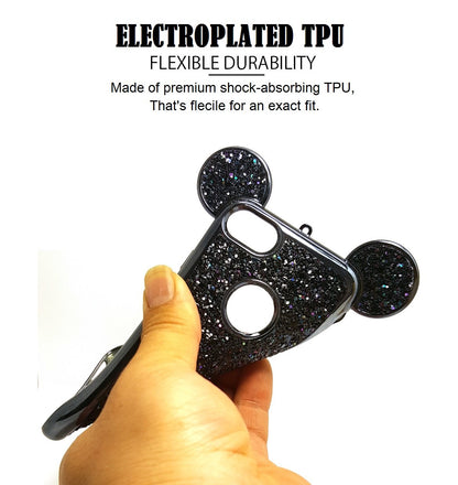 AccessoryHappy Creative Case, Luxury 3D Mickey & Minnie Ears Bling Crystal Rhinestone Sparkle Glitter Diamond Protective TPU Cover Compatible with iPhone 7 & iPhone 8 (Black)
