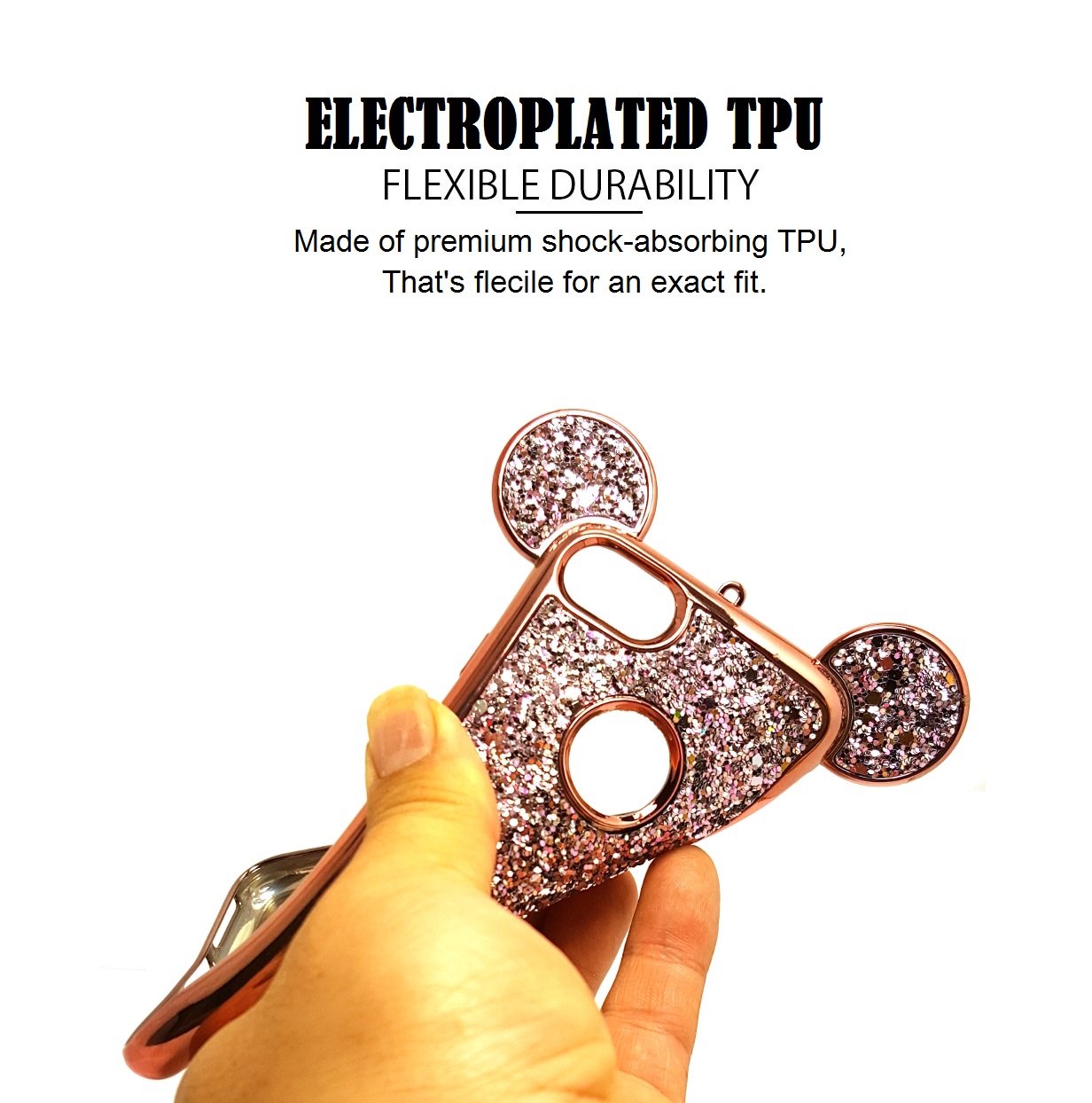 AccessoryHappy Creative Case, Luxury 3D Mickey & Minnie Ears Bling Crystal Rhinestone Sparkle Glitter Diamond Protective TPU Cover Compatible with iPhone SE 2020 (4.7") iPhone 7 & iPhone 8 (Rose Gold)