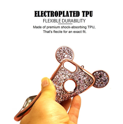 AccessoryHappy Creative Case, Luxury 3D Mickey & Minnie Ears Bling Crystal Rhinestone Sparkle Glitter Diamond Protective TPU Cover Compatible with iPhone SE 2020 (4.7") iPhone 7 & iPhone 8 (Rose Gold)