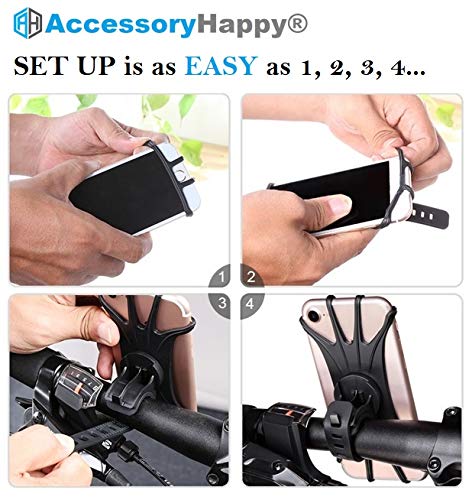 AccessoryHappy AH Bike Phone Mount, 360 Rotatable Adjustable Universal Silicone Gym Bike Phone Holder Bicycle GPS Units Holder, Compatible with iPhone 12 Pro Max/12 mini/12/11 Pro Max/XS MAX/XR/8