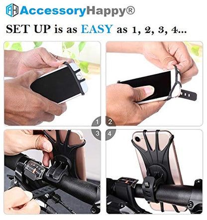 AccessoryHappy AH Bike Phone Mount, 360 Rotatable Adjustable Universal Silicone Gym Bike Phone Holder Bicycle GPS Units Holder, Compatible with iPhone 12 Pro Max/12 mini/12/11 Pro Max/XS MAX/XR/8