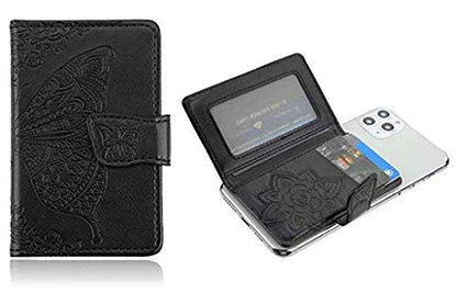 Universal Adhesive Wallet/Card Holder, Credit Card Holder for Back of Phone Pocket 3M Adhesive Sticker Card Pouch Sleeve for iPhone/Samsung Galaxy and Most Smartphones (Butterfly Black)
