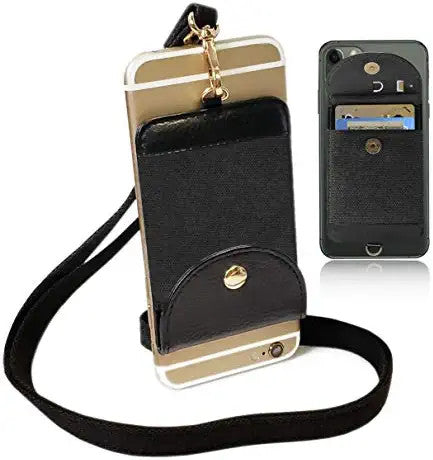 Universal 2 in 1 Lanyard & Sticker Wallet Leash Credit Card Holder Case, Cell Phone Gear Neck Strap Adhesive Stick on Holder Pocket for iPhone and Android Phones