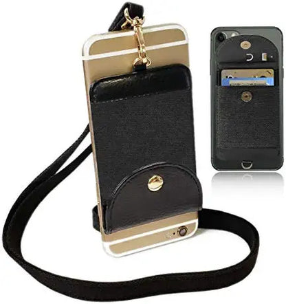 Universal 2 in 1 Lanyard & Sticker Wallet Leash Credit Card Holder Case, Cell Phone Gear Neck Strap Adhesive Stick on Holder Pocket for iPhone and Android Phones