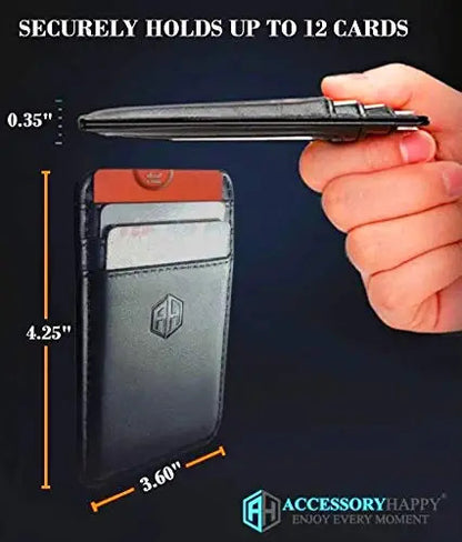 Mens Slim Wallet, Minimalist Thin Front Pocket GENUINE Leather Credit Card Holder with RFID Blocking for Work Travel