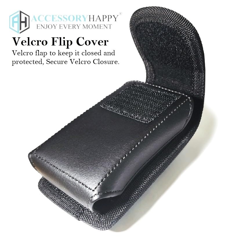AH Universal Vertical Leather Flip Cell Phone Holster Case - Detachable Holder Belt Cover for Kyocera Doro Large Phones - Hip Pouch Compatible With Most Flip Phones