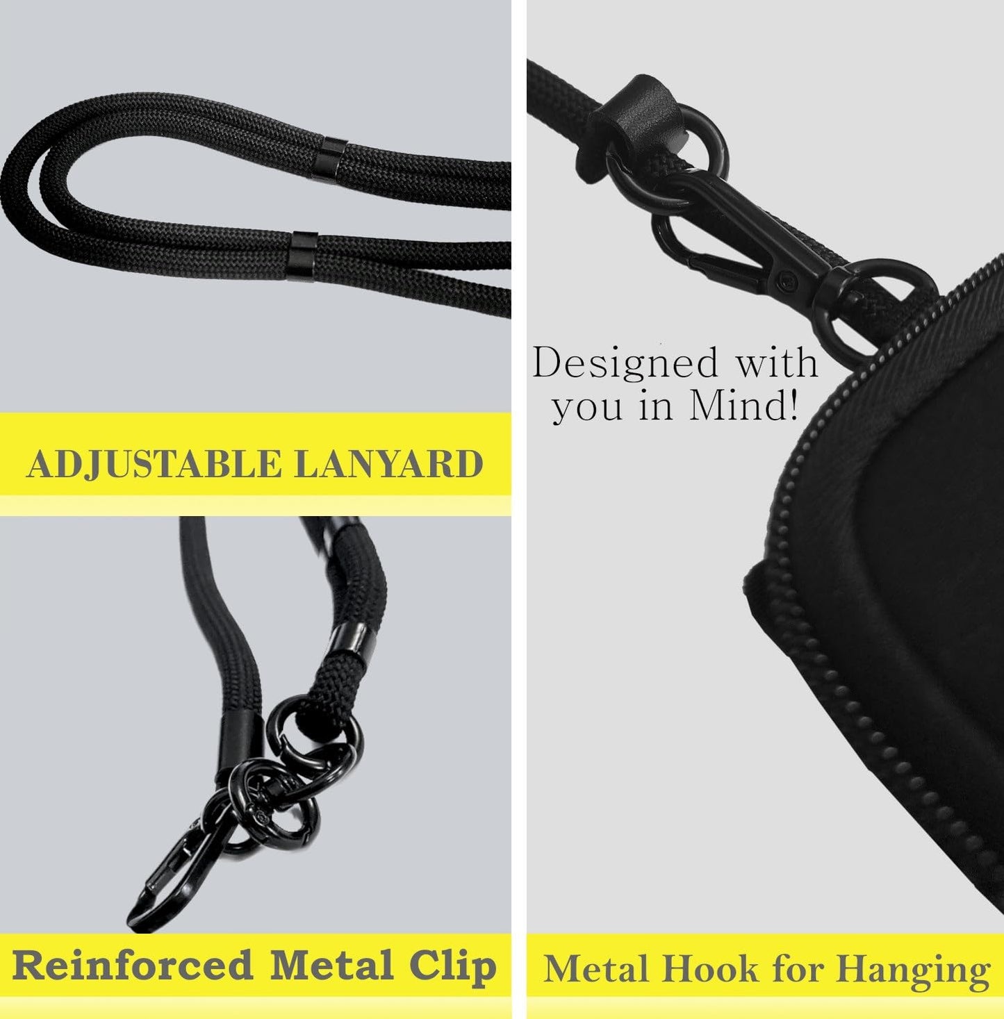 AH Phone Lanyard Crossbody with 2 Phone Tabs, Adjustable Anti Theft Phone Strap for All Phones, Metal Buckles, Skin-Friendly, Universal Cell Phone Neck lanyard for Travel Essentials with a Bag, Black