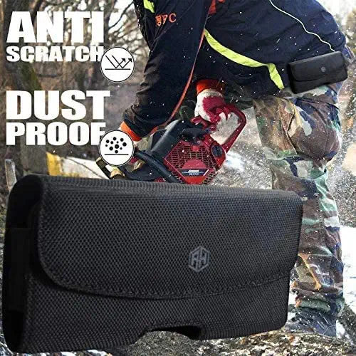 Durable Military Grade Canvas Phone Belt Pouch w/Magnetic Closure, Holster Clip fits w/ Otterbox Case on or Thick Case