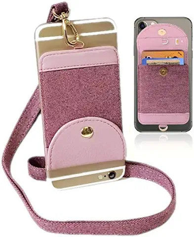 Universal 2 in 1 Lanyard & Sticker Wallet Leash Credit Card Holder Case, Cell Phone Gear Neck Strap Adhesive Stick on Holder Pocket for iPhone and Android Phones