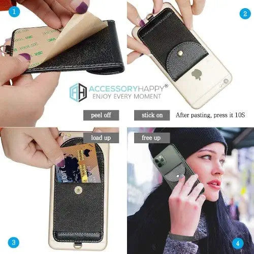 Universal 2 in 1 Lanyard & Sticker Wallet Leash Credit Card Holder Case, Cell Phone Gear Neck Strap Adhesive Stick on Holder Pocket for iPhone and Android Phones