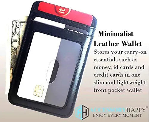 Mens Slim Wallet, Minimalist Thin Front Pocket GENUINE Leather Credit Card Holder with RFID Blocking for Work Travel