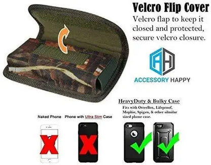 Camo Horizontal Military Grade Phone Case, Tactical Belt Loop & Holster Pouch Fits with Otterbox Defender Heavy Duty Cover