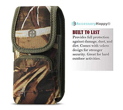 Vertical Camo Military Grade Cell Phone Case, Camo Case w/Storage Pocket Belt Clip Rugged Canvas Pouch Holster Fits Phone with Waterproof & Commuter Case