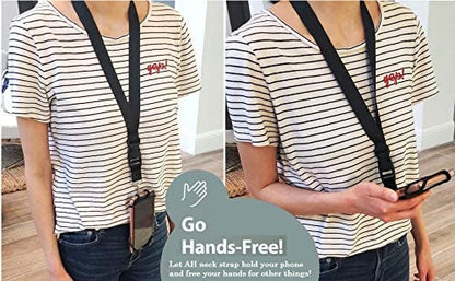 AccessoryHappy AH Universal Heavy Duty Cell Phone Carrying Lanyard Leash Neck Strap Tether Holder Quick Release Buckle Smart Cell Holder Case for iPhone, Galaxy & Most Smartphone Black