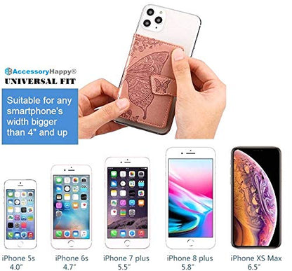 Universal Adhesive Wallet/Card Holder, Credit Card Holder for Back of Phone Pocket 3M Adhesive Sticker Card Pouch Sleeve for iPhone/Samsung Galaxy and Most Smartphones (Butterfly Pink)