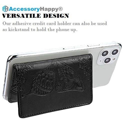 Universal Adhesive Wallet/Card Holder, Credit Card Holder for Back of Phone Pocket 3M Adhesive Sticker Card Pouch Sleeve for iPhone/Samsung Galaxy and Most Smartphones (Butterfly Black)