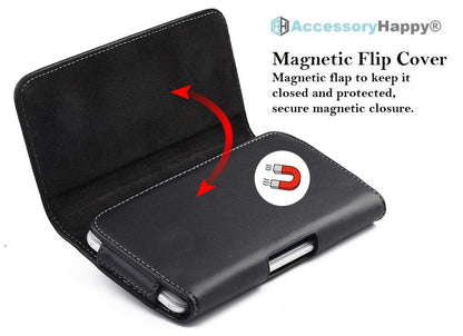 AccessoryHappy Horizontal Luxury Cell Phone Belt Pouch, Compatible w/iPhone Xs Max, 8 Plus 7 Plus 6 Plus Holster Clip fits w/Commuter Slim Case On or Bare Phone - Inside Dims [6.3" X 3.25" X 0.5"]