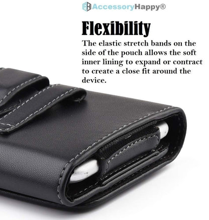 AccessoryHappy Horizontal Luxury Cell Phone Belt Pouch, Compatible w/iPhone Xs Max, 8 Plus 7 Plus 6 Plus Holster Clip fits w/Commuter Slim Case On or Bare Phone - Inside Dims [6.3" X 3.25" X 0.5"]