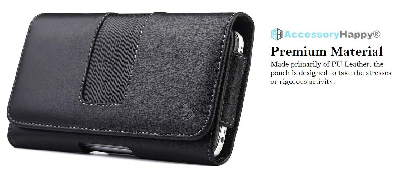 AccessoryHappy Horizontal Luxury Cell Phone Belt Pouch, Compatible w/iPhone Xs Max, 8 Plus 7 Plus 6 Plus Holster Clip fits w/Commuter Slim Case On or Bare Phone - Inside Dims [6.3" X 3.25" X 0.5"]