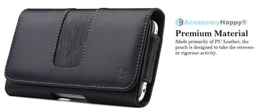 AccessoryHappy Horizontal Luxury Cell Phone Belt Pouch, Compatible w/iPhone Xs Max, 8 Plus 7 Plus 6 Plus Holster Clip fits w/Commuter Slim Case On or Bare Phone - Inside Dims [6.3" X 3.25" X 0.5"]