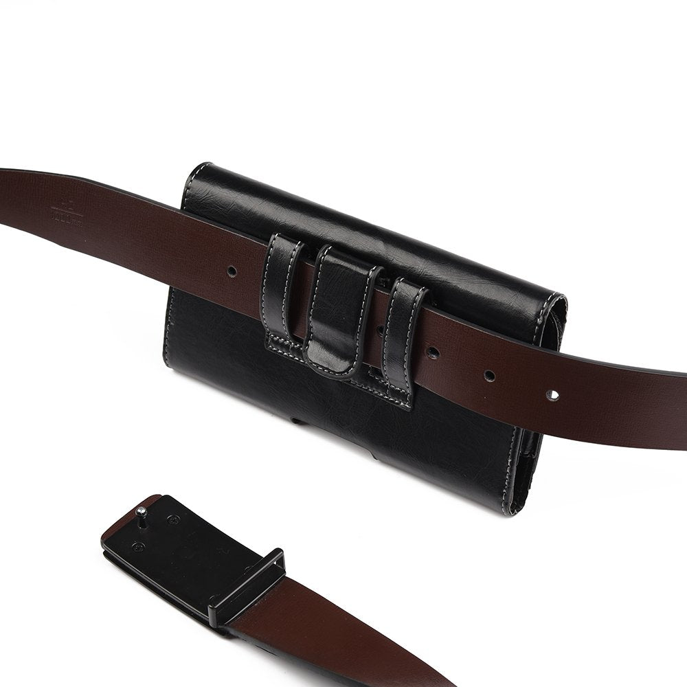 Horizontal Canvas Cell Phone Belt Pouch, Compatible w/iPhone Xs Max, 8 Plus 7 Plus 6 Plus Holster Clip fits w/Commuter Slim Case On or Bare Phone - MAX Inside Dims [6.35" X 3.25" X 0.5"]