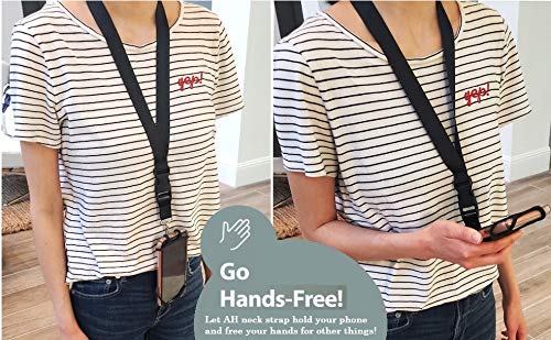 AccessoryHappy AH Universal Heavy Duty Cell Phone Carrying Lanyard Leash Neck Strap Tether Holder Quick Release Buckle Smart Cell Holder Case for iPhone, Galaxy & Most Smartphone Black