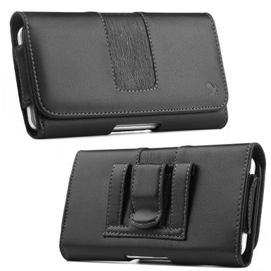 AccessoryHappy Horizontal Luxury Cell Phone Belt Pouch, Compatible w/iPhone Xs Max, 8 Plus 7 Plus 6 Plus Holster Clip fits w/Commuter Slim Case On or Bare Phone - Inside Dims [6.3" X 3.25" X 0.5"]