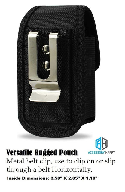 Medium Black Premium Military Grade Canvas Belt pouch for Most small flip phones