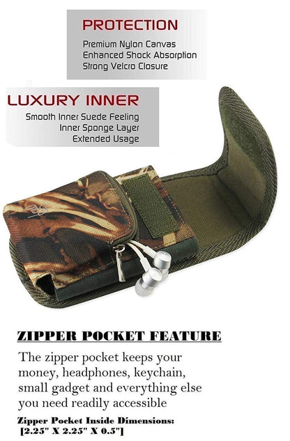 Vertical Camo Military Grade Cell Phone Case, Camo Case w/Storage Pocket Belt Clip Rugged Canvas Pouch Holster Fits Phone with Waterproof & Commuter Case