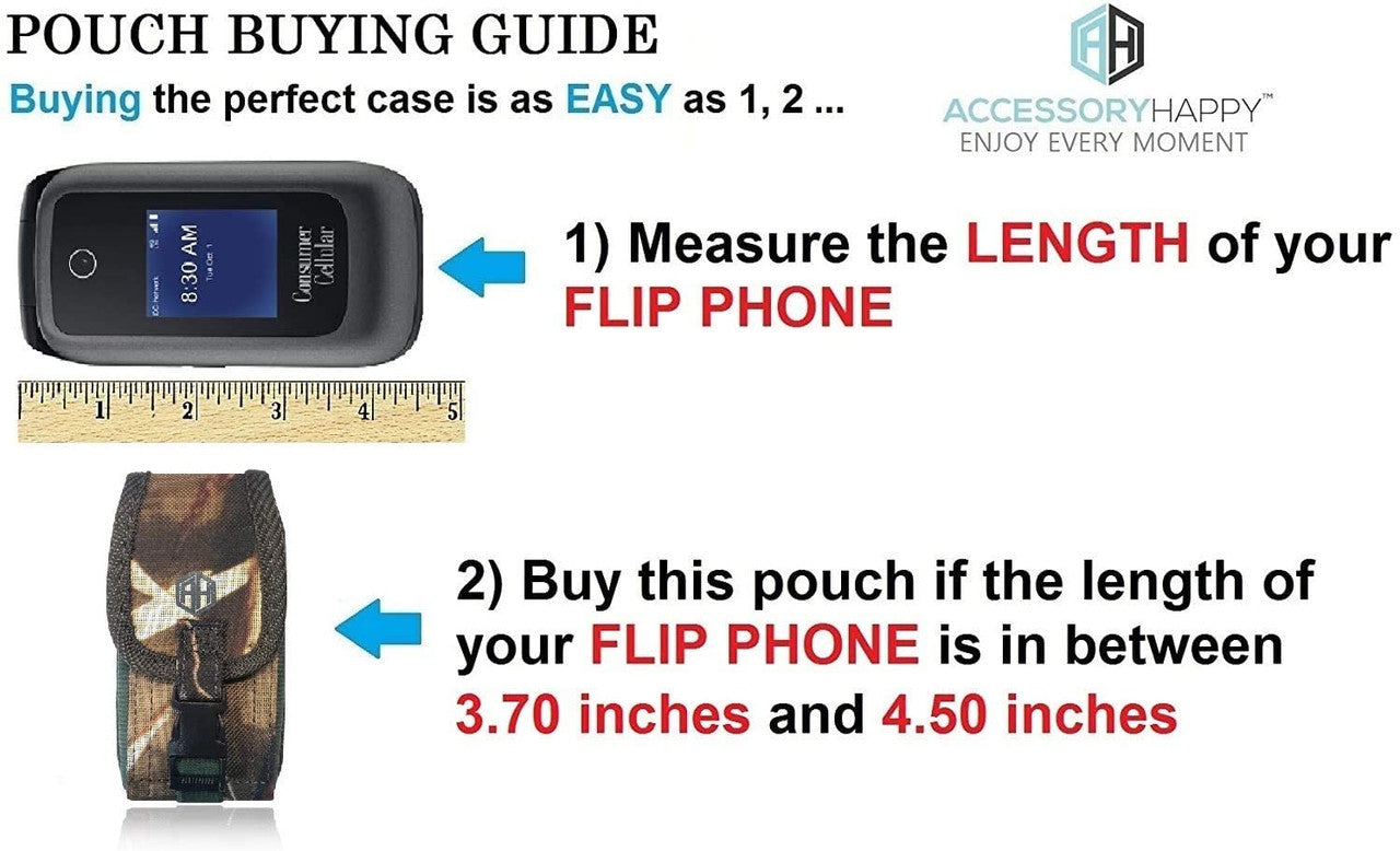 Premium Vertical Canvas Case w/ Buckle, Rugged Pouch Holster Flip Phone Belt Case Fits Kyocera Cadence LTE, Dura XTP, Dura XV E4520 Case, Dura XV Plus, Dura XE, Convoy 4, Most Large FLIP Phone