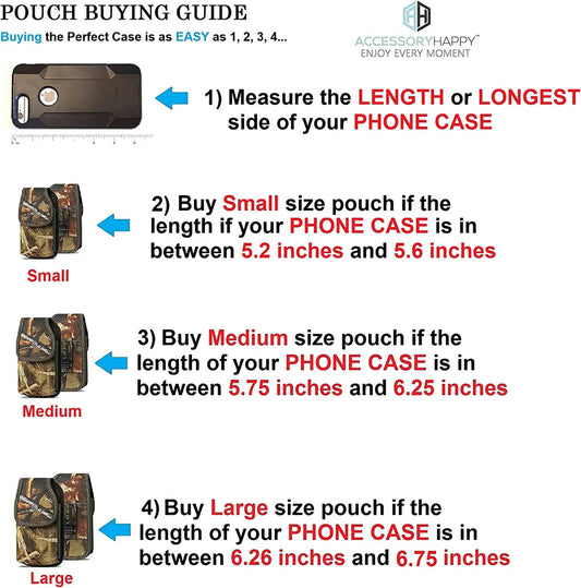 Vertical Military Grade Camo Cell Phone Belt Pouch, Rugged Canvas Holster Waist Carrying Bag Fits Phone with Waterproof/Thick Case