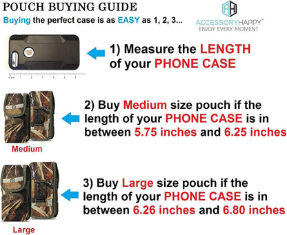 Vertical Camo Military Grade Cell Phone Case, Camo Case w/Storage Pocket Belt Clip Rugged Canvas Pouch Holster Fits Phone with Waterproof & Commuter Case