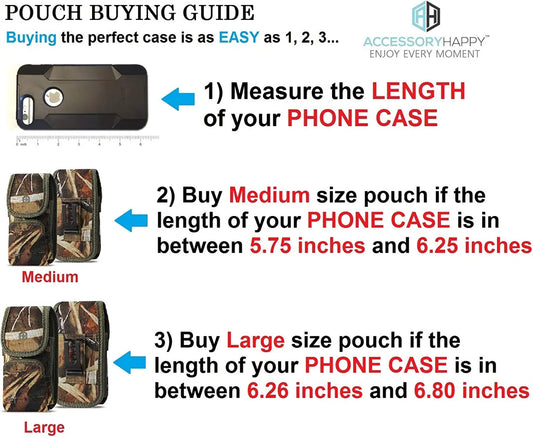 Vertical Camo Military Grade Cell Phone Case, Camo Case w/Storage Pocket Belt Clip Rugged Canvas Pouch Holster Fits Phone with Waterproof & Commuter Case