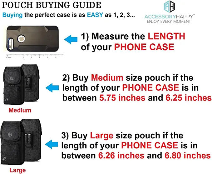 Vertical Military Grade Black Case w/Storage Pocket Rugged Canvas Pouch Holster Carrying Bag Fits Phone with Waterproof and Otterbox Defender